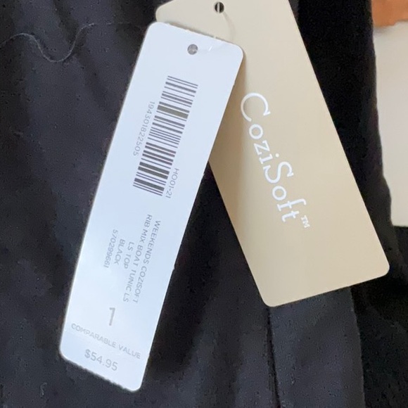 NWT CHICOS WEEKENDS COZISOFT RIB MIX BOAT TUNIC TOP BLACK SIZE 1 - Picture 2 of 6